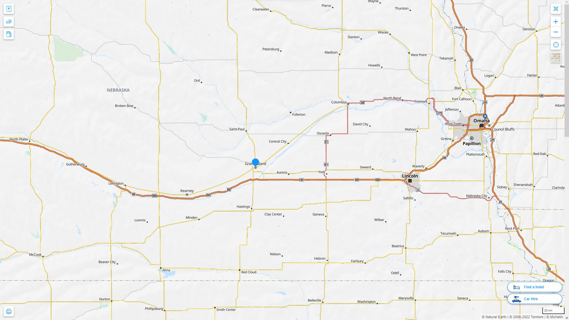 Grand Island Nebraska Highway and Road Map